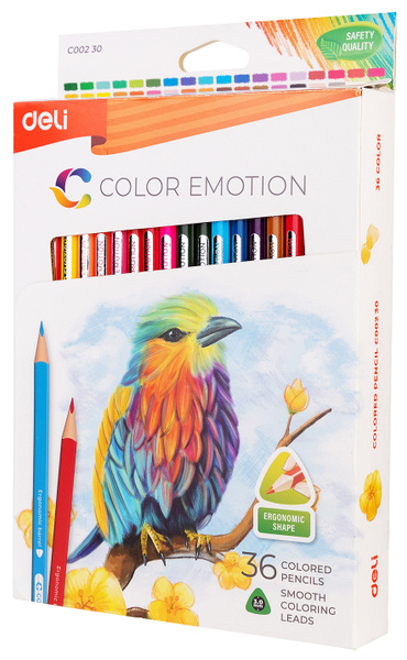 Карандаши цветные 36 цветов, Deli Color Emotion, трехгранные, липа ...
