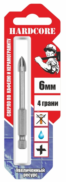 Сверло по керамограниту и керамической плитке 6мм "Hardcore" 4 грани ...