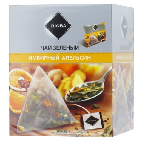 Чай зелёный RIOBA Имбирный апельсин в пакетиках, 20 шт. по 2 г ...