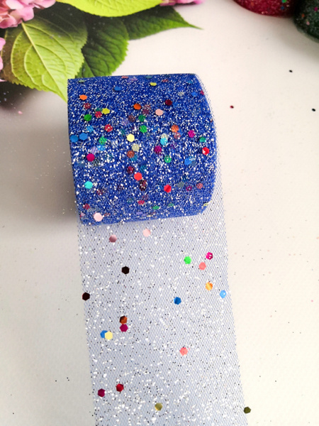 Фатин блестящий с пайетками 5,5 см, 13 метров/лента фатиновая/синяя ...