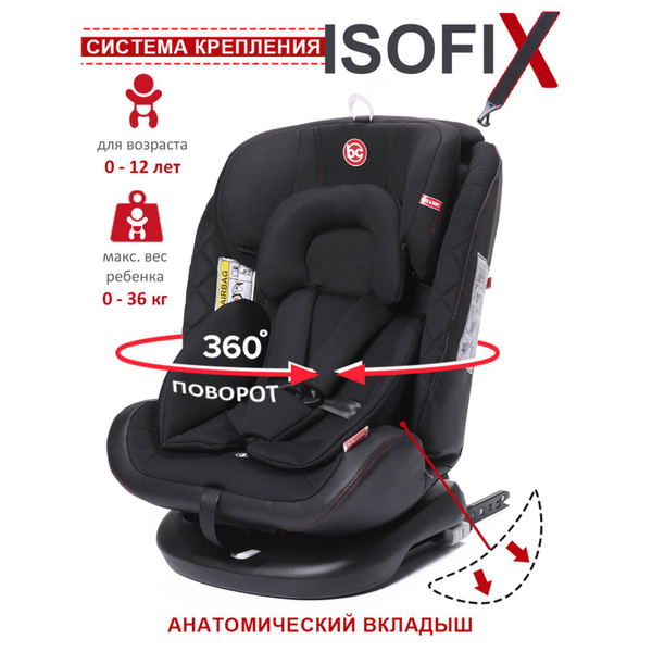 Автокресло детское поворотное Shelter Isofix 0-36кг до 12 лет 0+/1/2/3 ...