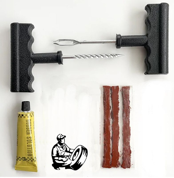 Набор для ремонта бескамерных шин: клей, 5 жгутов, Т-инструмент ...