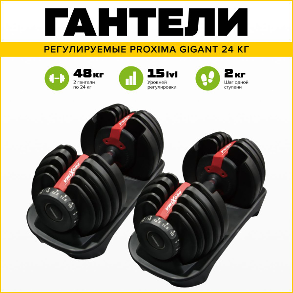 Гантели ProXima PS-ADB-2.5K/24K, 2 шт. по 24 кг, черный - купить по ...