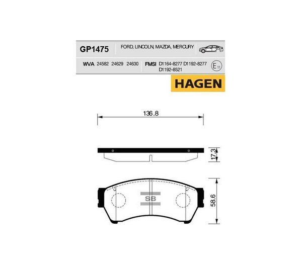 HAGEN Комплект тормозных колодок передние