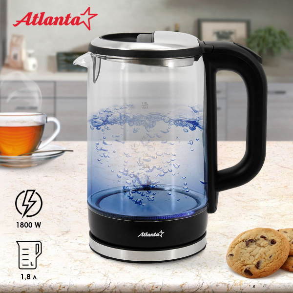 Купить электрический чайник Atlanta ATH-2475 (black), Пластик/стекло по ...