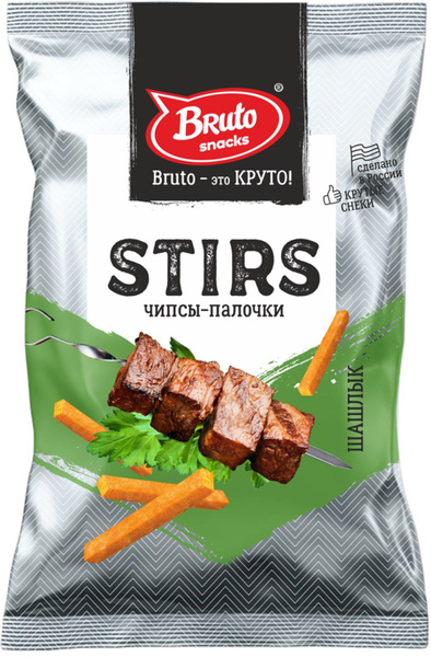 Чипсы пшенично-кукурузные BRUTO Stirs со вкусом шашлыка, палочки, 70 г ...