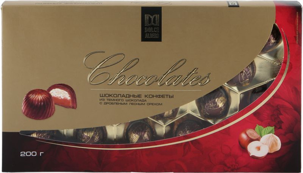 Конфеты шоколадные DOLCE ALBERO из темного шоколада с дробленым лесным ...
