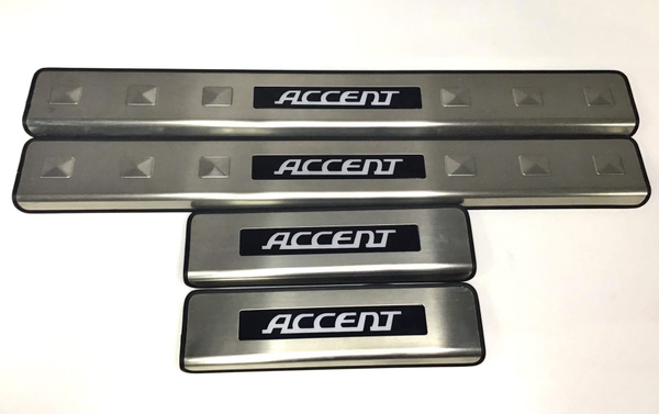 Накладки на пороги с подсветкой для Hyundai Accent / Хендай Акцент (4 ...
