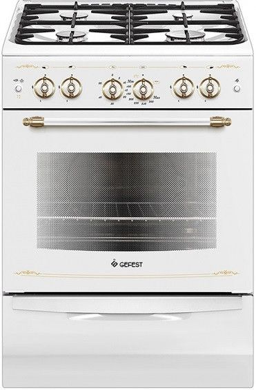 Плита газовая GEFEST 6100-02 0181 белый с рис."ретро" (стекл.крышка ...