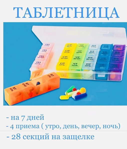 Таблетница на 7 дней (28 секций)-Утро, день, вечер, ночь - купить с ...