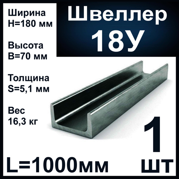 Швеллер 18У стальной, металл. Длина 1000 мм - купить с доставкой по ...