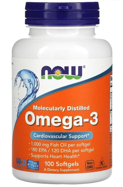 NOW Omega-3 1000 mg Fish oil 100 softgels (омега 3) - купить с ...