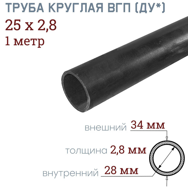 Труба круглая 25х2,8 - 1 метр ВГП водогазопроводная ДУ - купить с ...