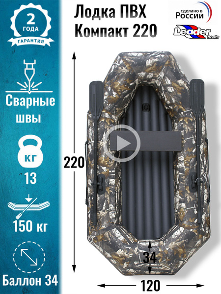 Надувная лодка ПВХ Компакт 220 надувное дно НДНД / Leader boats ...