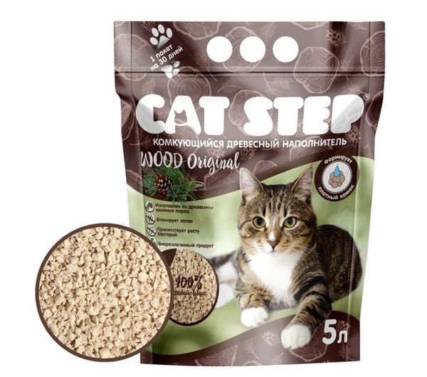 Cat Step Wood Original Наполнитель комкующийся растительный для кошек ...