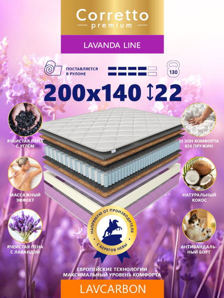 Матрас Corretto Матрасы_PrCorretto_Lavanda Line, С зональным пружинным ...