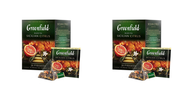 Greenfield Чай черный Sicilian Citrus, пирамидки, 20 шт по 1,8 г, 2 уп ...