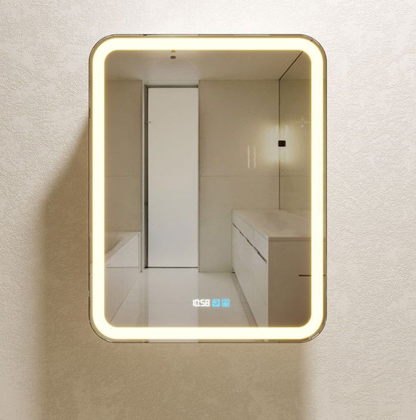 Зеркало для ванной с часами, шкаф Silver Mirrors Фиджи 60 LED-00002363 ...