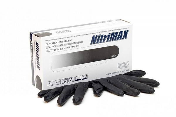 Перчатки нитриловые черные NITRIMAX , размер M, 50 пар - купить с ...