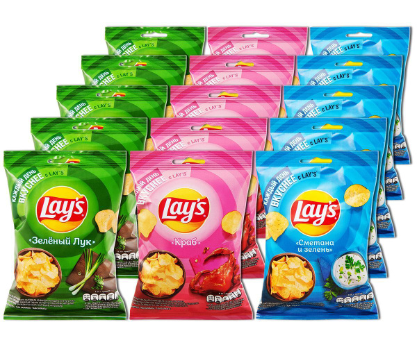 Чипсы Lays Зеленый лук, Краб, Сметана и зелень, 37 г (маленькая пачка ...