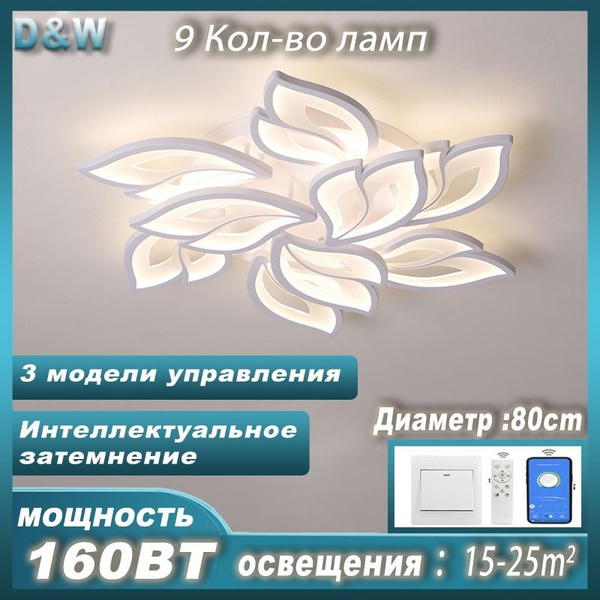 Люстра потолочная,160BT,белый,3 температуры света,люстра для спальни ...