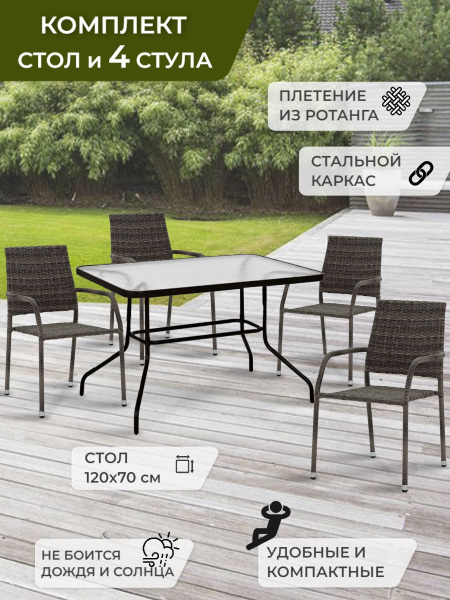 Набор садовой мебели: Набор садовой мебели_стол+GS019, Металл, Кресла ...