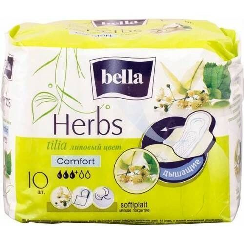 BELLA Прокладки Herbs Comfort Липовый цвет, 3+ капли, 10 шт в уп ...