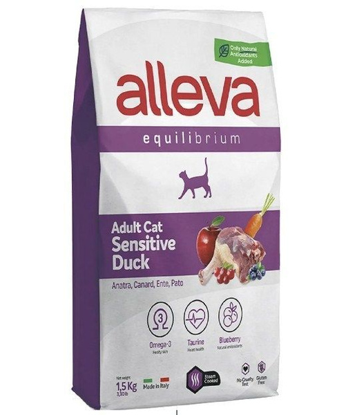 ALLEVA для кошек EQUILIBRIUM SENSITIVE DUCK ADULT CAT 1,5 KG. Аллева ...