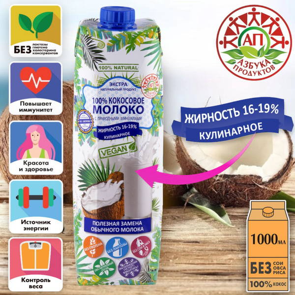 Кокосовое молоко без сахара, без лактозы, без глютена АЗБУКА ПРОДУКТОВ ...