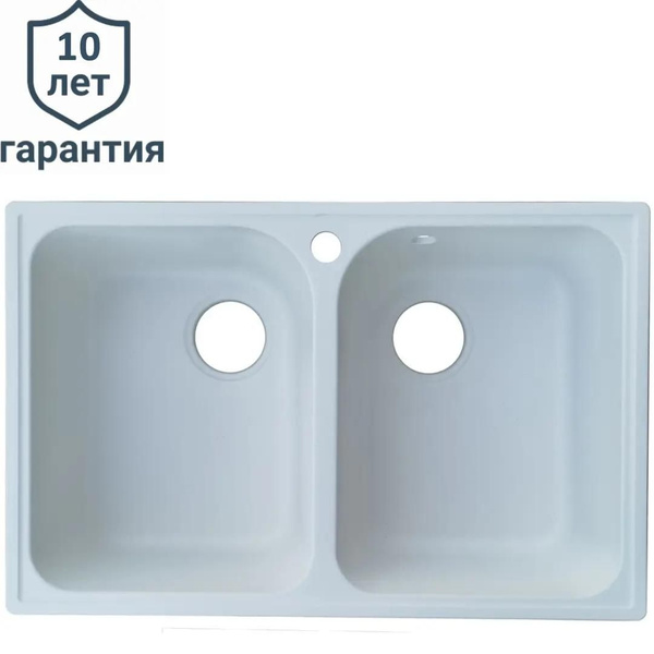 Мойка врезная Delinia прямоугольная 73.5x47.5x19.7 см кварц цвет белый ...
