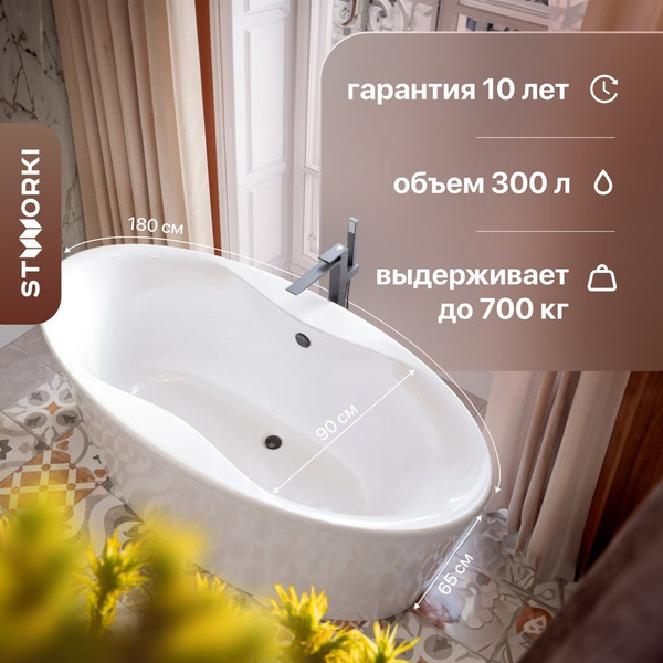 Акриловая ванна STWORKI Вестерос 180x90, отдельностоящая, овальная ...