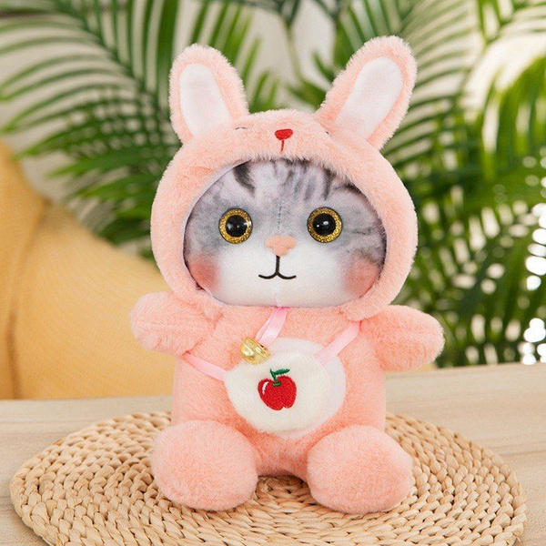 Мягкая игрушка Dario Macabro Кот в кигуруми, котенок в капюшоне бежевый ...