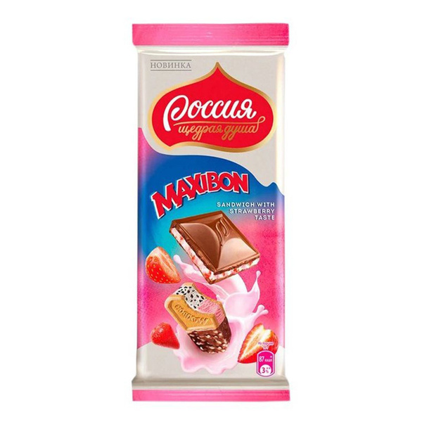 Шоколад Россия - щедрая душа! Maxibon молочный с клубникой и печеньем ...