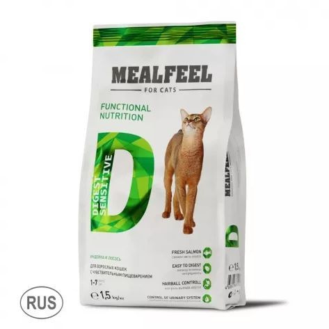 Mealfeel Корм сухой для кошек с чувствительным пищеварением, с индейкой ...