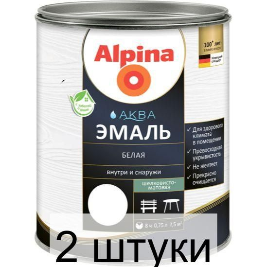 Эмаль Alpina Alpina Аква белая шелковисто-матовая 0,9 л, Полуматовое ...