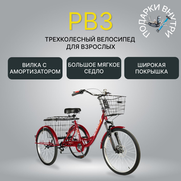 Трехколесный велосипед для взрослых РВЗ Чемпион красный 24 - купить по ...