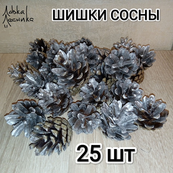 Шишка сосновая 25шт отборная крупная серебро для творчества и украшения ...
