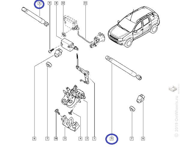 Как разобрать замок багажника на рено дастер Амортизатор 5-ой дв. Renault Duster 2012 г. Terrano III (D10) 2014 г. - купить п