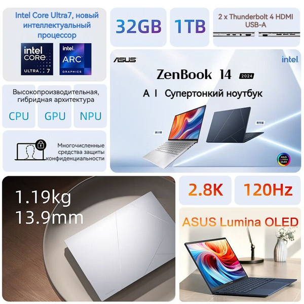 Ноутбук ASUS Zenbook14, серебристый купить по низкой цене: отзывы, фото ...