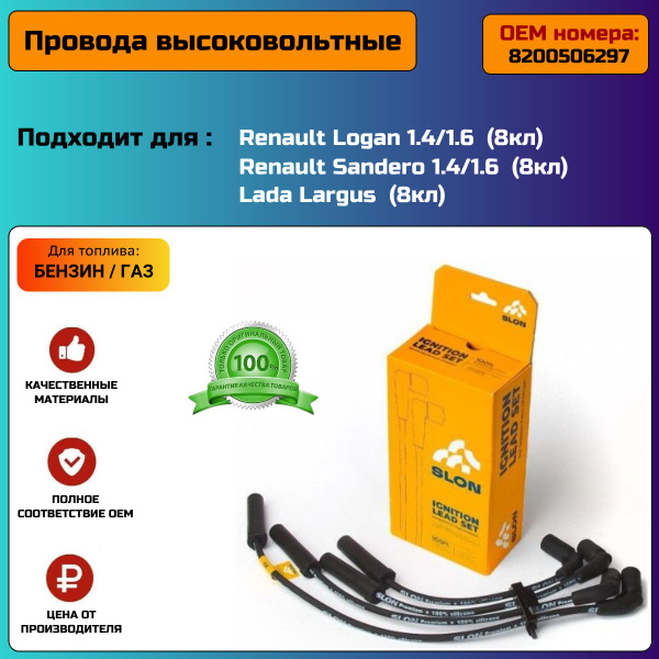 Провода высоковольтные для Renault Logan, Sandero, Clio 2, Megane, Lada ...