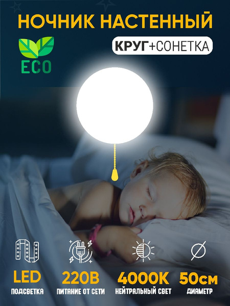 Светильник бра светодиодный настенный КРУГ, 50*50 см питание от сети ...