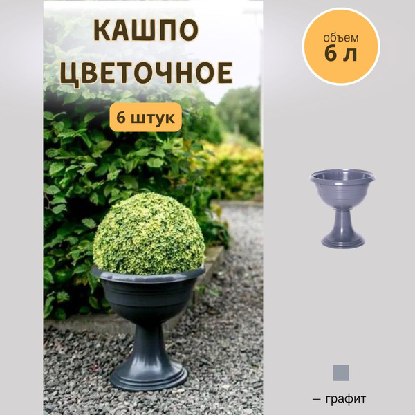 Garden world Горшок для цветов, Графит, 33.5 см х 30 см х 30 см, 6 л, 6 ...