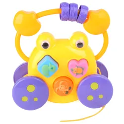 Каталка - сортер Лягушка. Сортер: геометрические фигуры с изображением животных ,6 штук. Движение колец на   ...