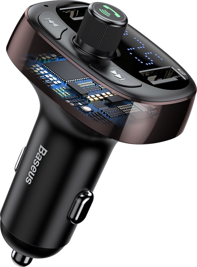 фото Автомобильное зарядное устройство с FM-трансмиттером 2xUSB Baseus T typed Bluetooth MP3 - Dark Coffee (CCALL-TM12)