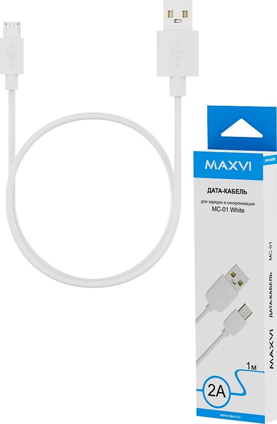 фото Кабель MAXVI MC- 1 USB-micro USB, 2A, 1m, White