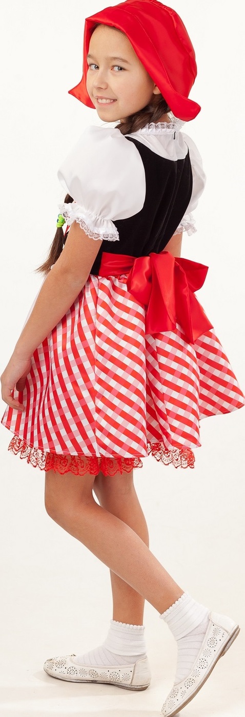 фото Карнавальный костюм Красная Шапочка платье, шапочка размер 128-64 Пуговка