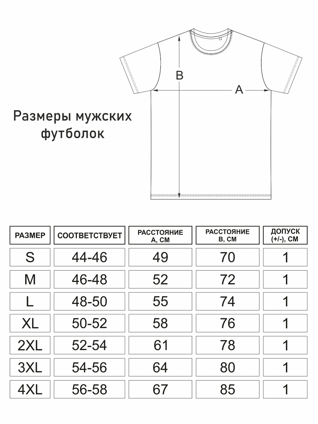 Размеры футболок мужских