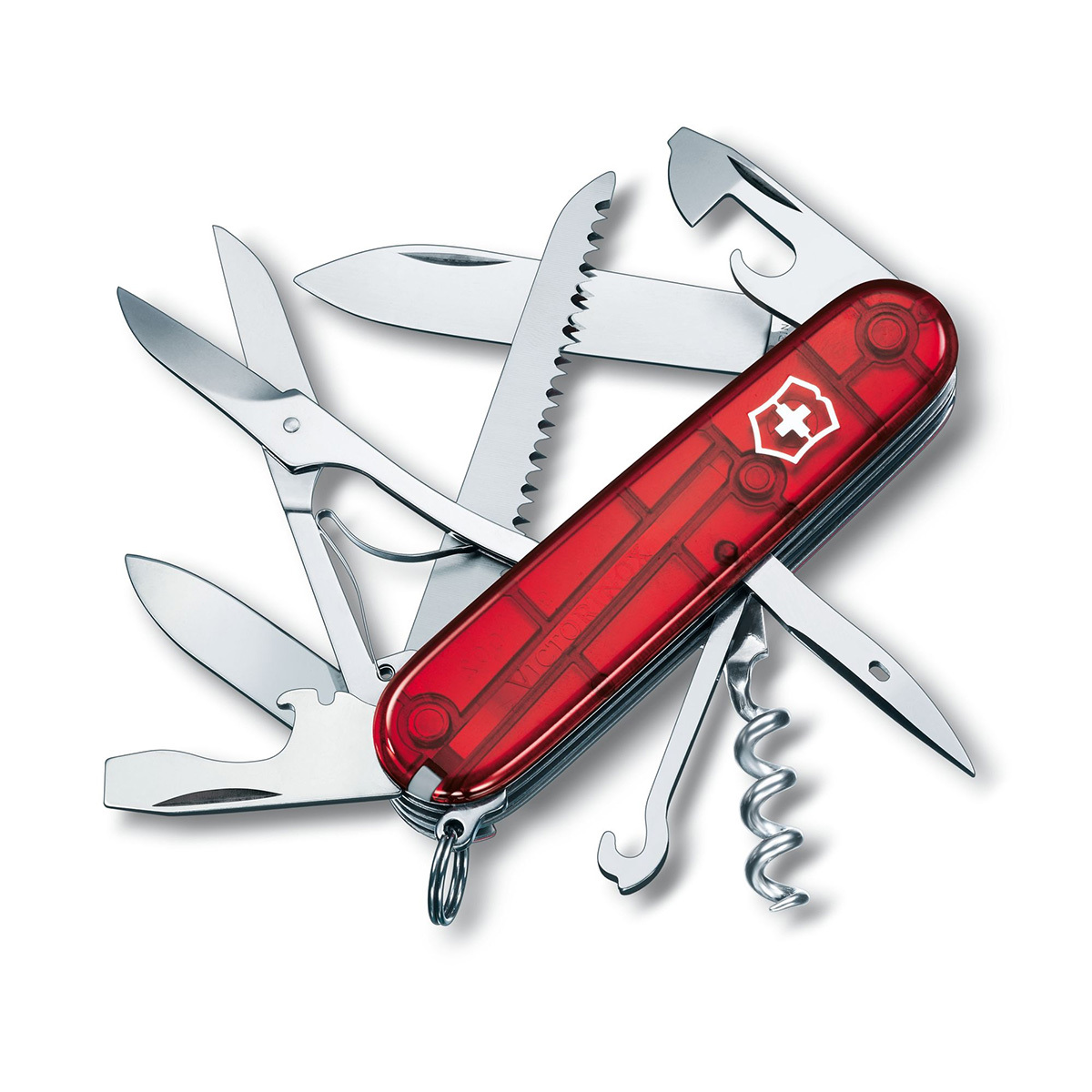 Складной нож Victorinox Huntsman прозрачный красный, 15 функций, 91мм, 1.3713.T