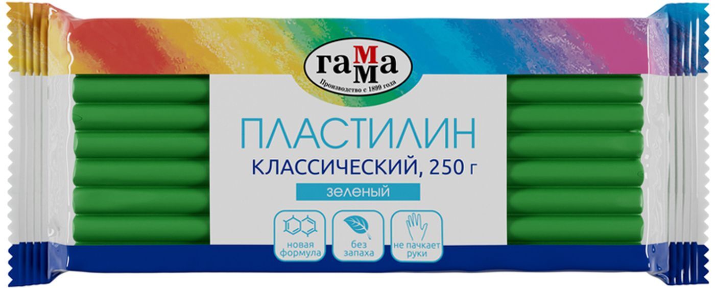 Пластилин для лепки и моделирования Гамма "Классический", зеленый, 250г