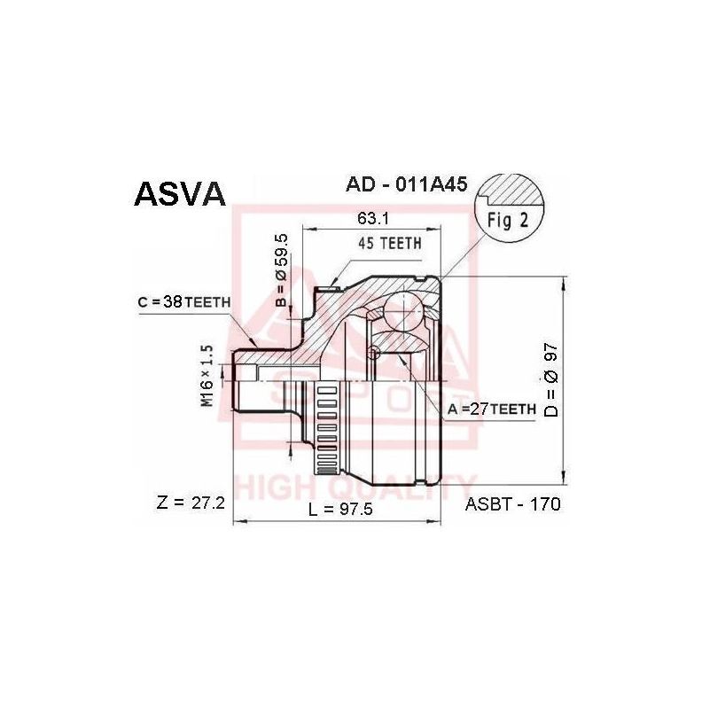 ASVA ШРУС наружный, арт. AD011A45